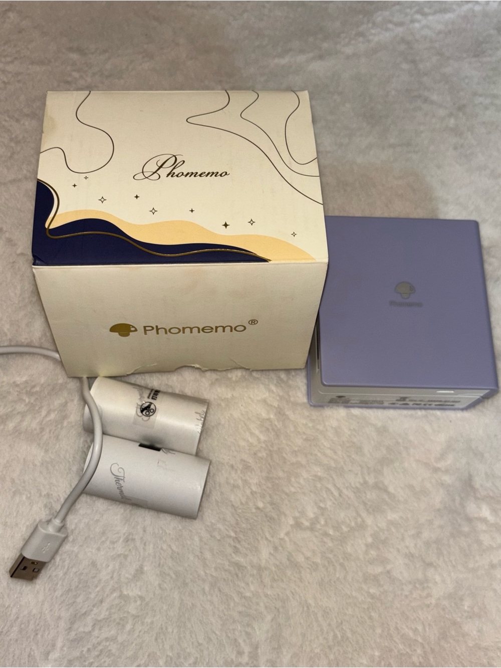 Phomemo M02 Mini Pocket Thermal Printer Purple Bluetooth w/ Box Cable & Paper